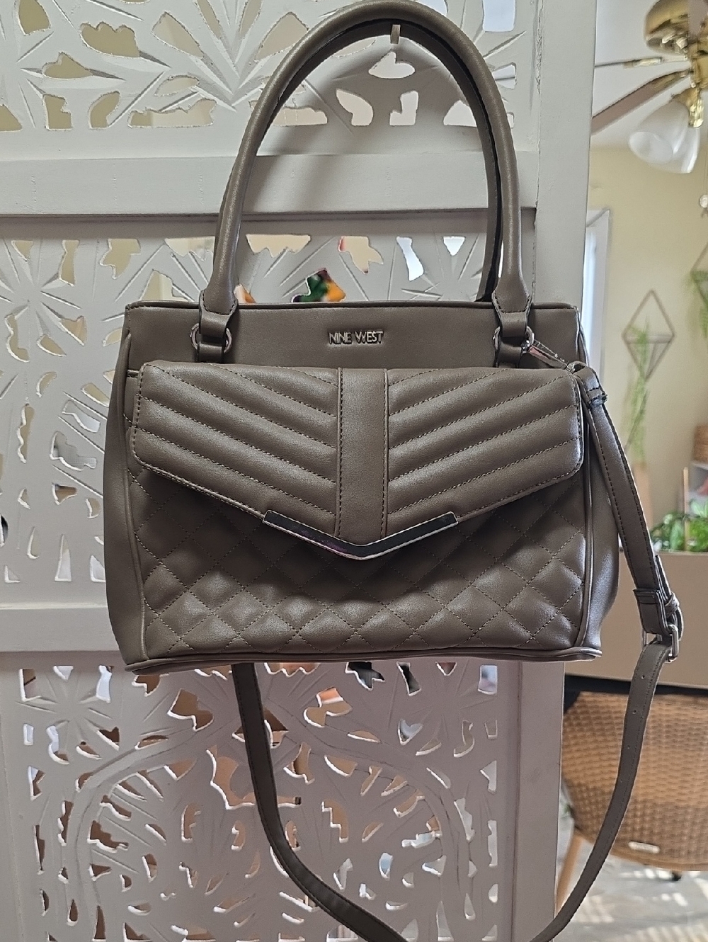Nine West Quilted Taupe/grey Shoulder Satchel